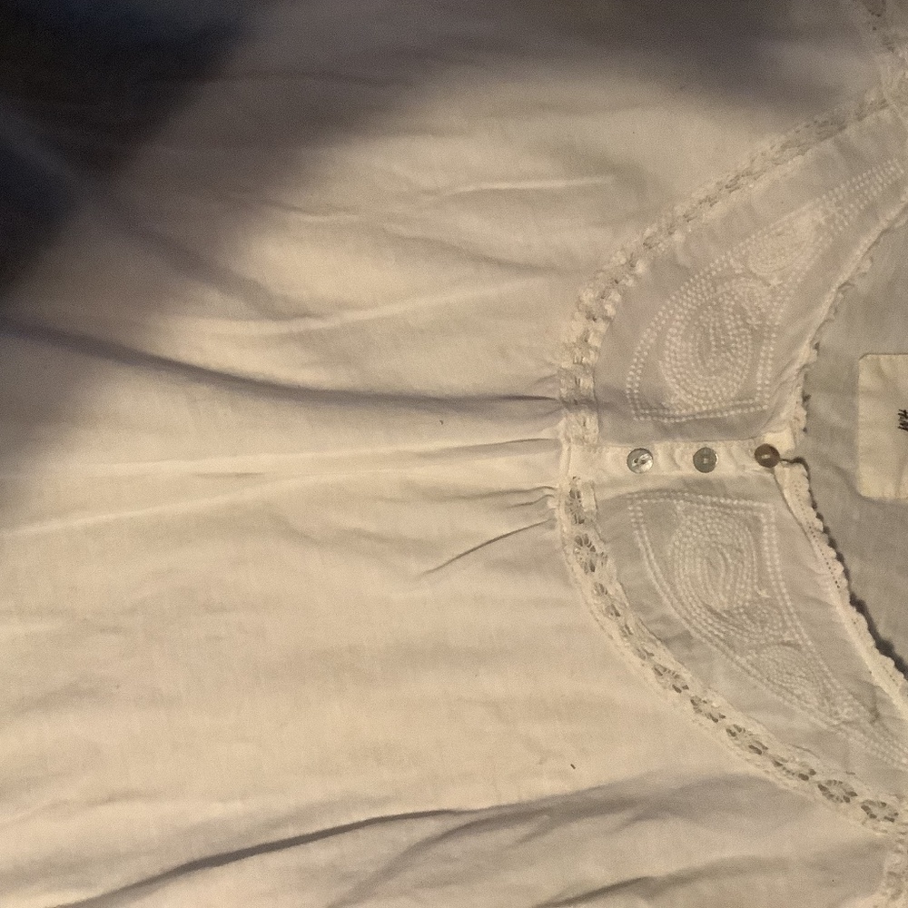 Embroidered Henley with Lace Trim